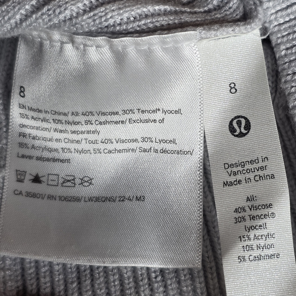 Lululemon Gray Ribbed Knit Sweater Women’s 8 Asymmetrical Hem Cashmere Blend - Picture 7 of 7